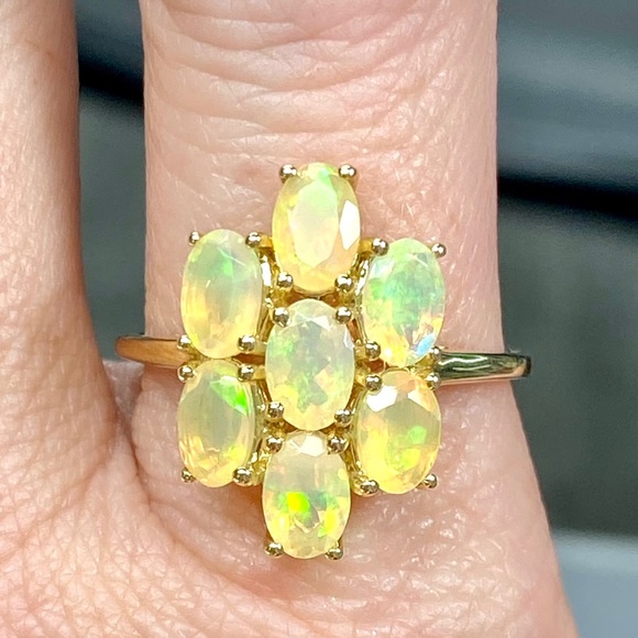 Jewelry - 10k Yellow Gold 2 Carat Opal Ring - Fire Opal Flower Custer Ring